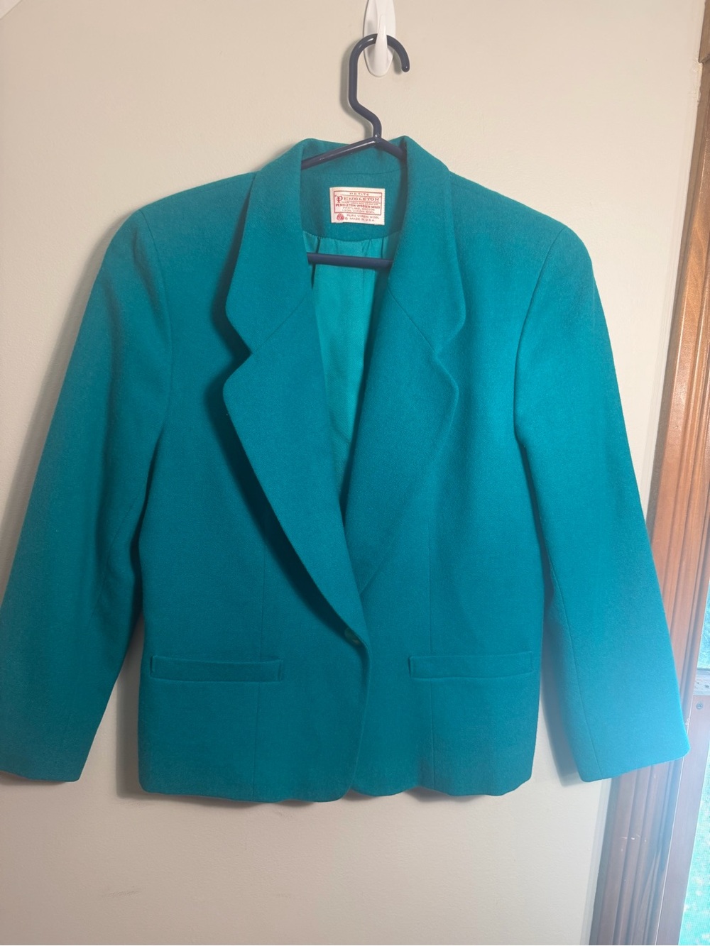 Vintage Pendleton Teal Wool Blazer Jacket Size Petite 12